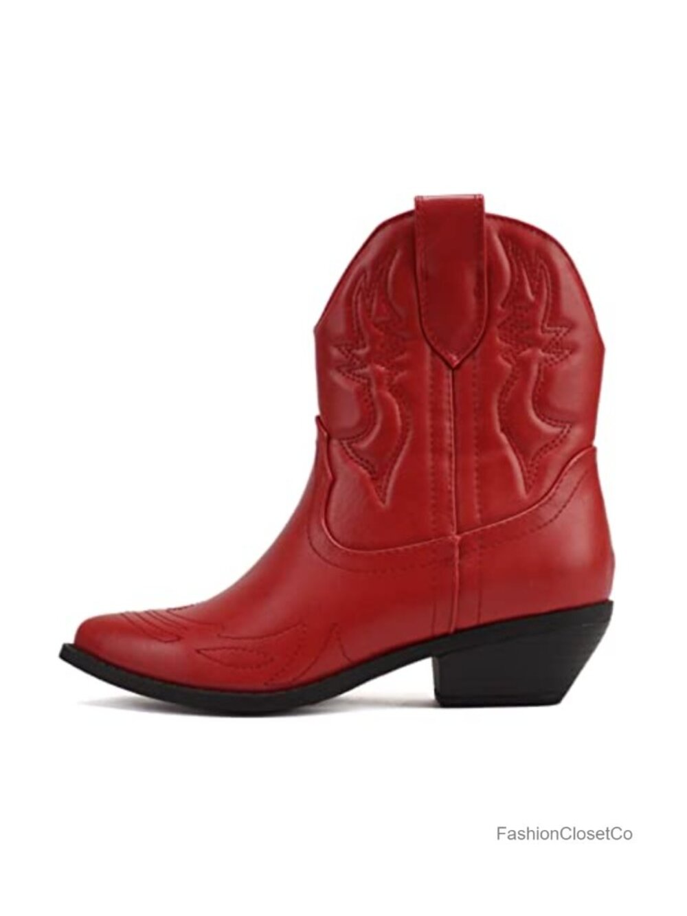 Cowboy Western Stitched Ankle Boots Pointed Toe Pull On Booties